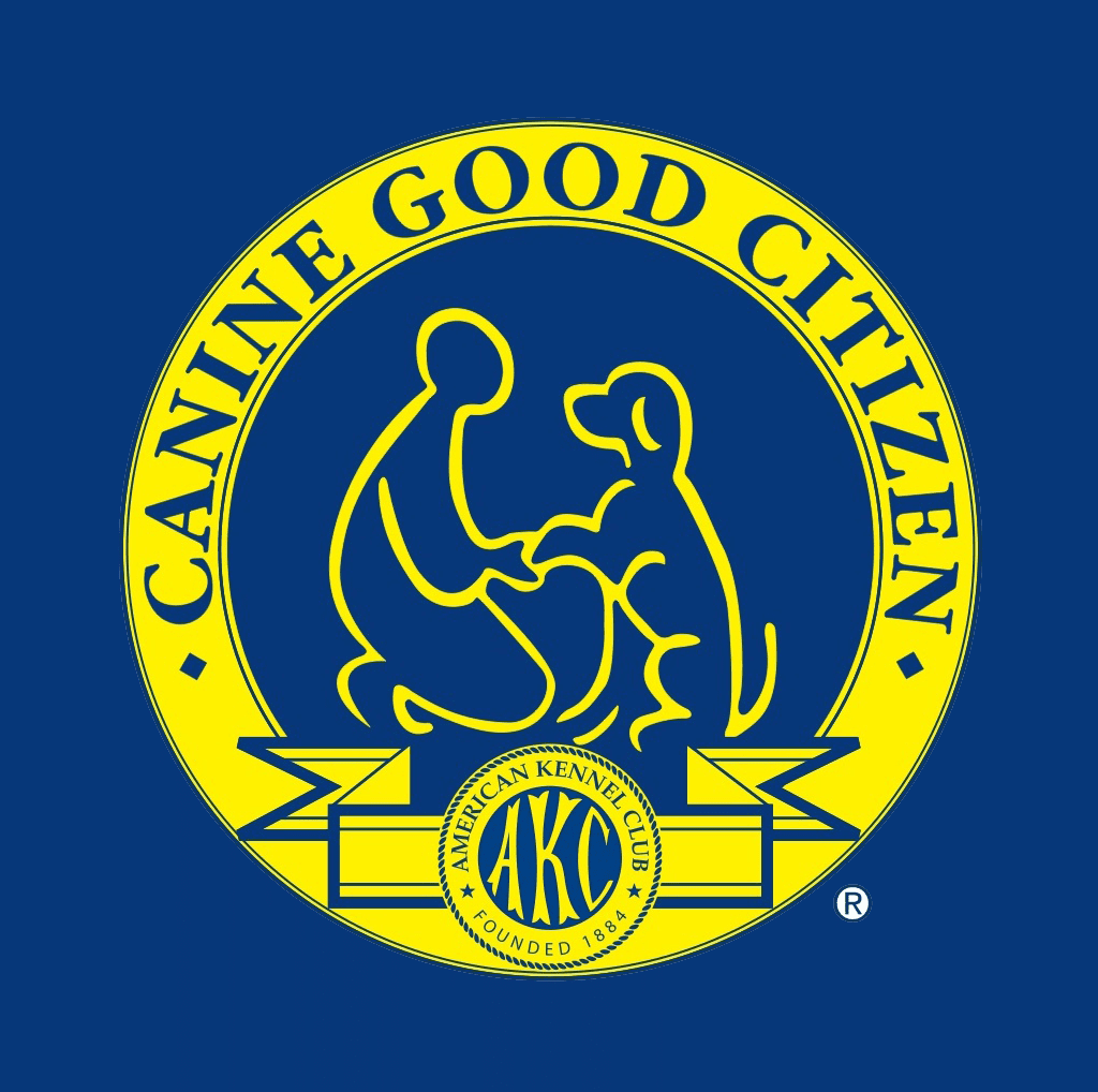 A blue and yellow logo for canine good citizen.